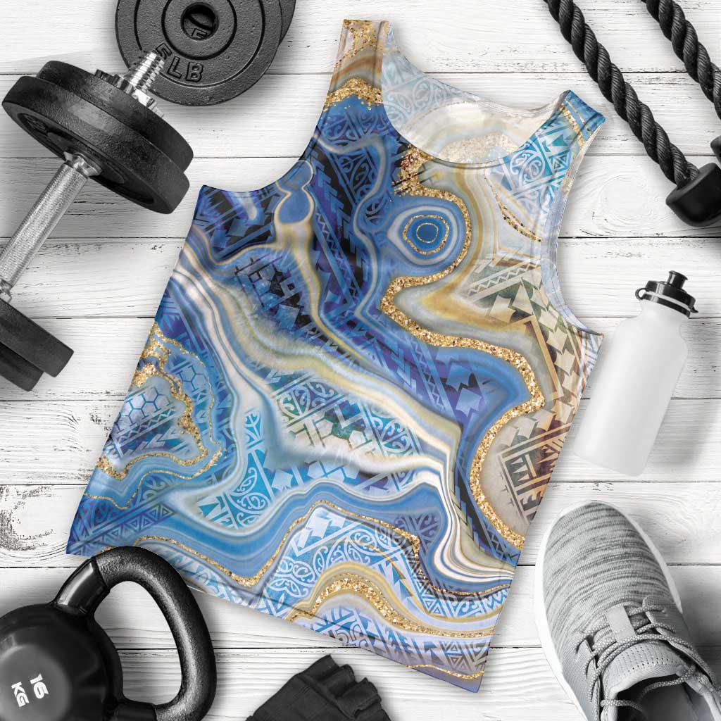 Polynesian Tribal Tattoo Men Tank Top Swirling Ocean Marble Pattern