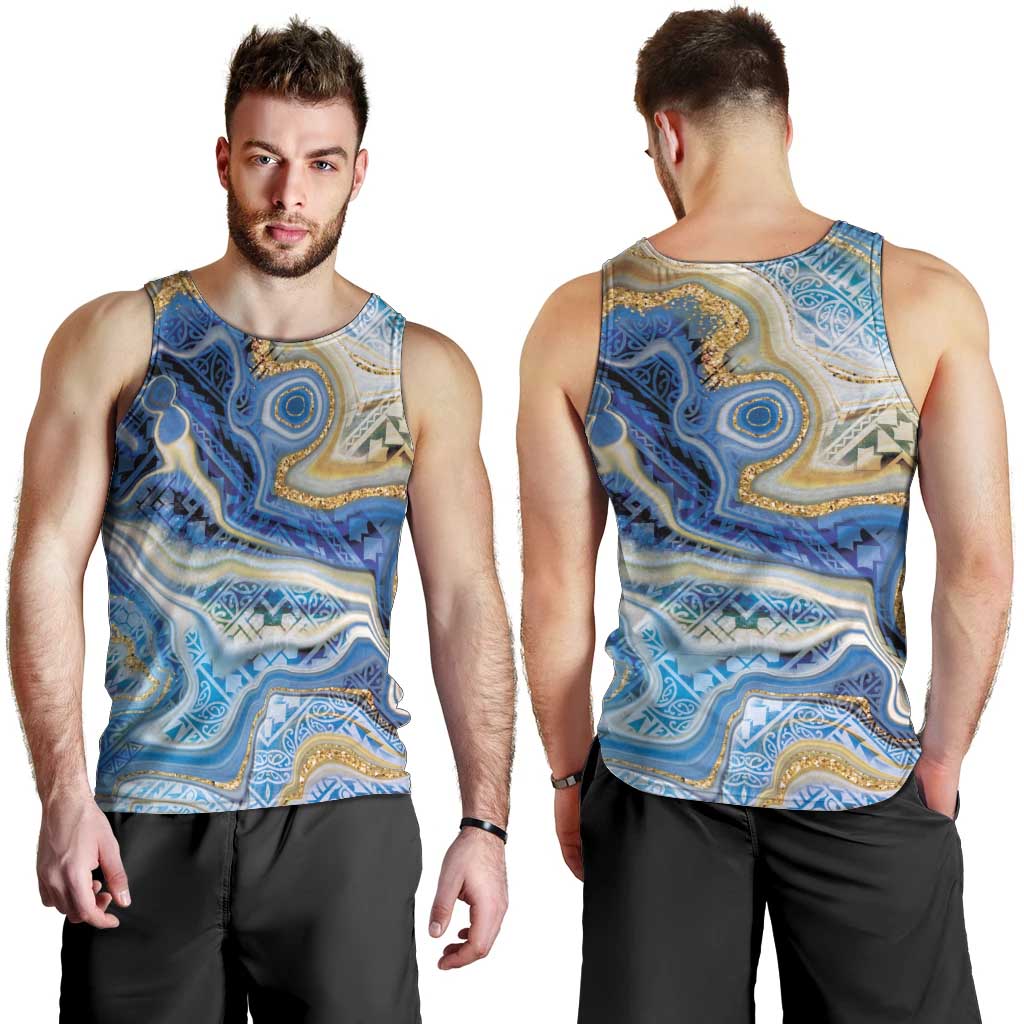 Polynesian Tribal Tattoo Men Tank Top Swirling Ocean Marble Pattern