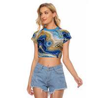 Polynesian Tribal Tattoo Raglan Cropped T Shirt Swirling Ocean Marble Pattern