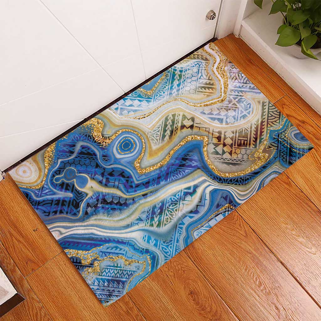 Polynesian Tribal Tattoo Rubber Doormat Swirling Ocean Marble Pattern