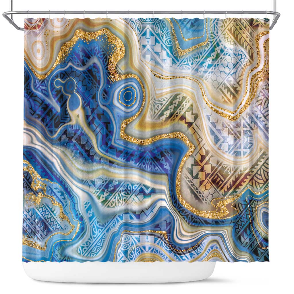 Polynesian Tribal Tattoo Shower Curtain Swirling Ocean Marble Pattern LT9 Ocean - Polynesian Pride