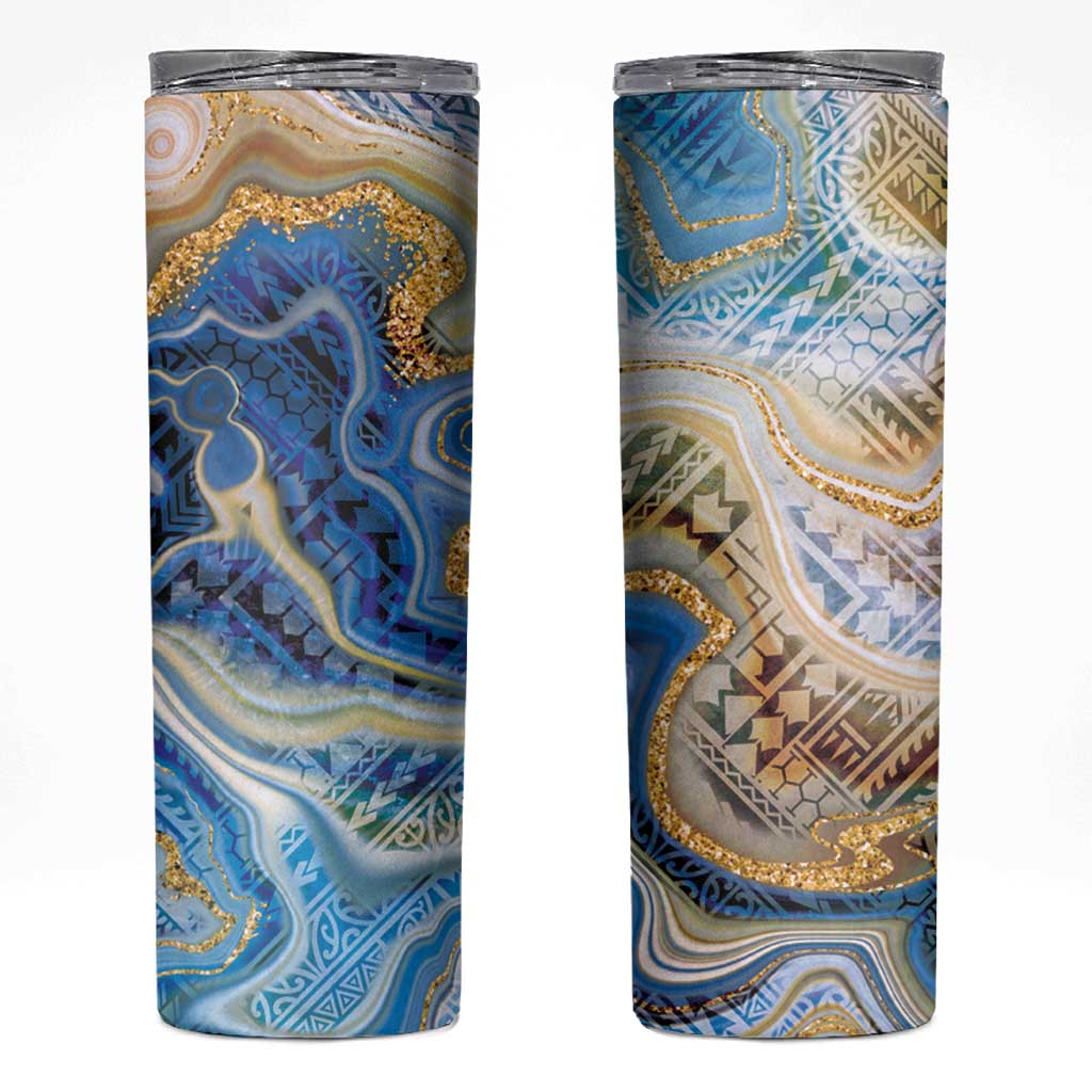 Polynesian Tribal Tattoo Skinny Tumbler Swirling Ocean Marble Pattern LT9 Ocean - Polynesian Pride