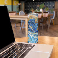Polynesian Tribal Tattoo Skinny Tumbler Swirling Ocean Marble Pattern