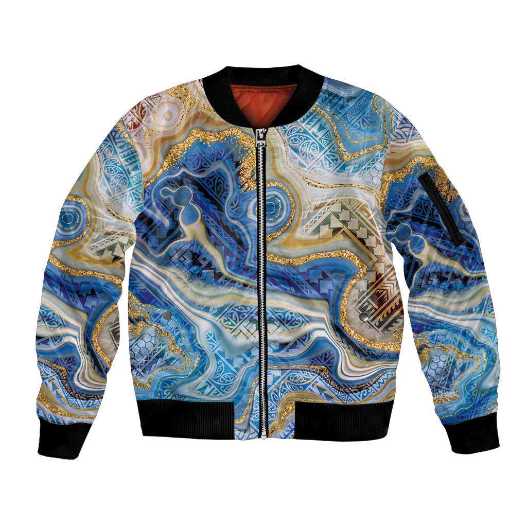 Polynesian Tribal Tattoo Sleeve Zip Bomber Jacket Swirling Ocean Marble Pattern