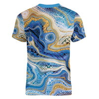 Polynesian Tribal Tattoo Women V-Neck T-Shirt Swirling Ocean Marble Pattern