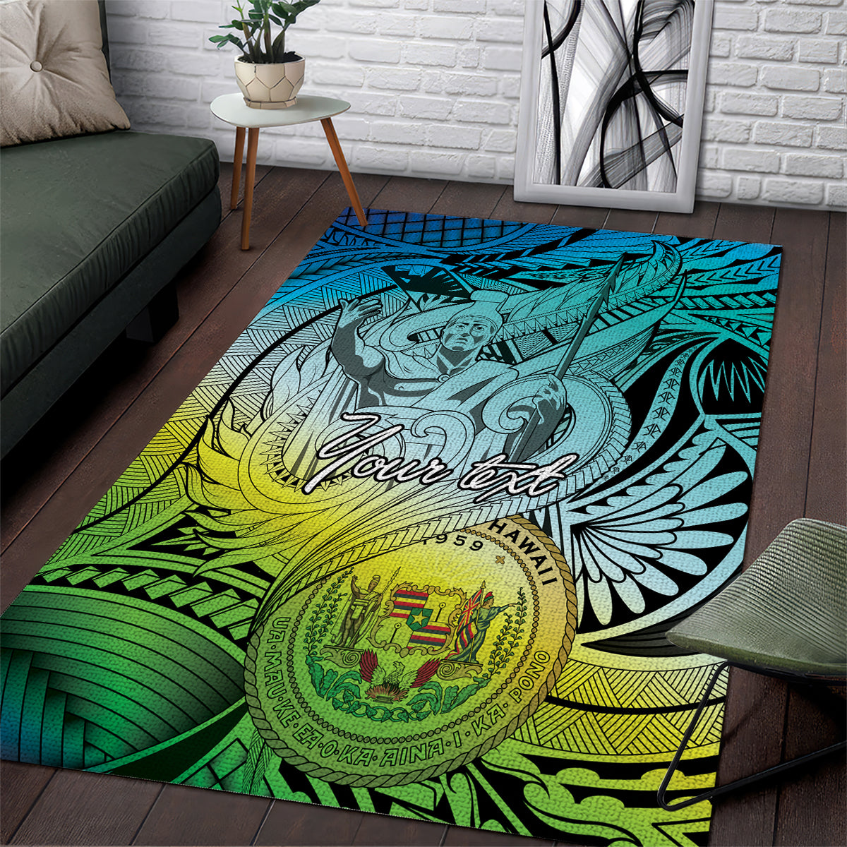 Personalised Aloha King Kamehameha Spirits Area Rug Art Special LT9 Art - Polynesian Pride