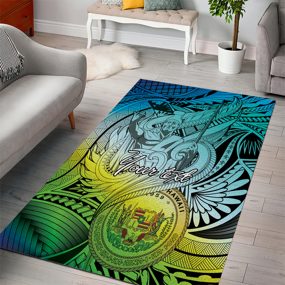 Personalised Aloha King Kamehameha Spirits Area Rug Art Special LT9 - Polynesian Pride