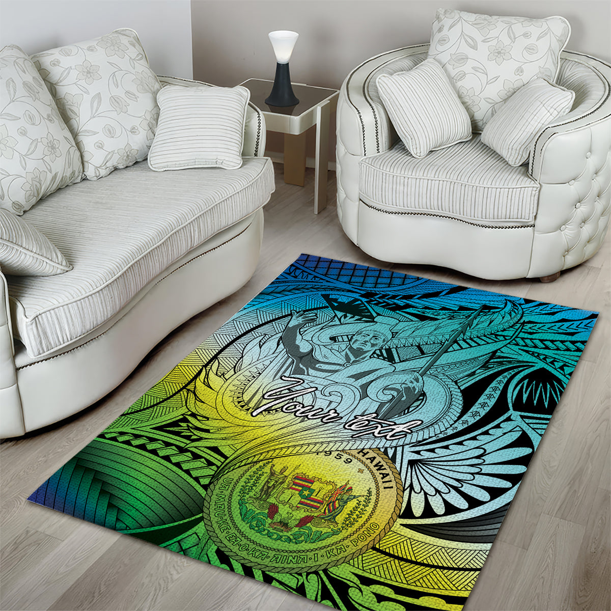 Personalised Aloha King Kamehameha Spirits Area Rug Art Special LT9 - Polynesian Pride