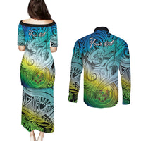 Personalised Aloha King Kamehameha Spirits Couples Matching Puletasi and Long Sleeve Button Shirt Art Special LT9 - Polynesian Pride