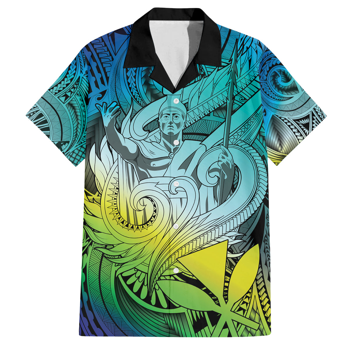 Personalised Aloha King Kamehameha Spirits Family Matching Off Shoulder Long Sleeve Dress and Hawaiian Shirt Art Special LT9 Dad's Shirt - Short Sleeve Art - Polynesian Pride