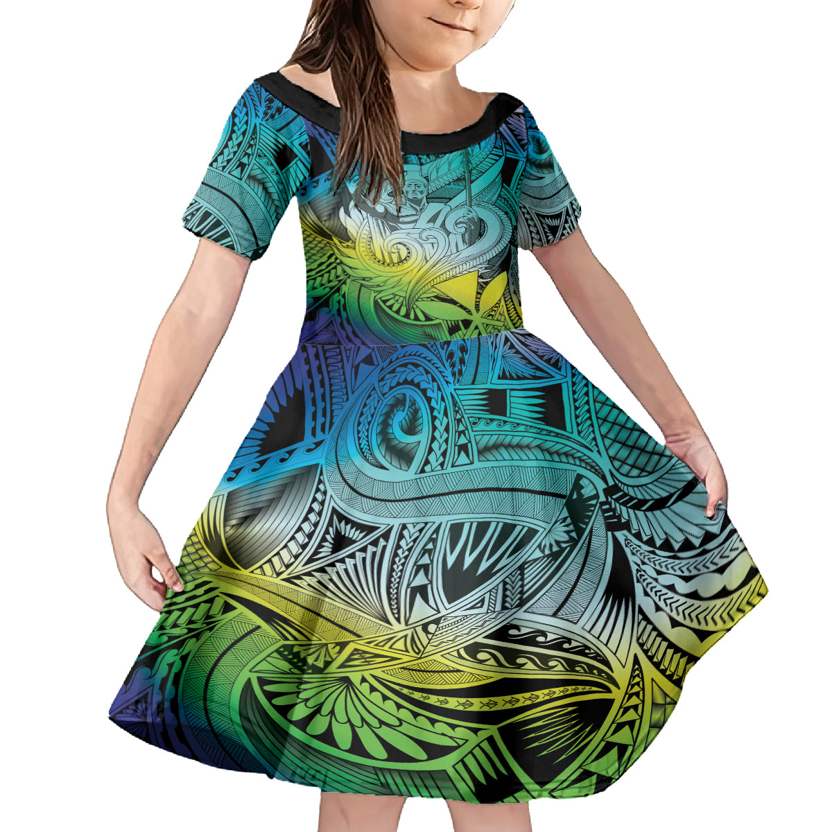 Personalised Aloha King Kamehameha Spirits Kid Short Sleeve Dress Art Special LT9 KID Art - Polynesian Pride