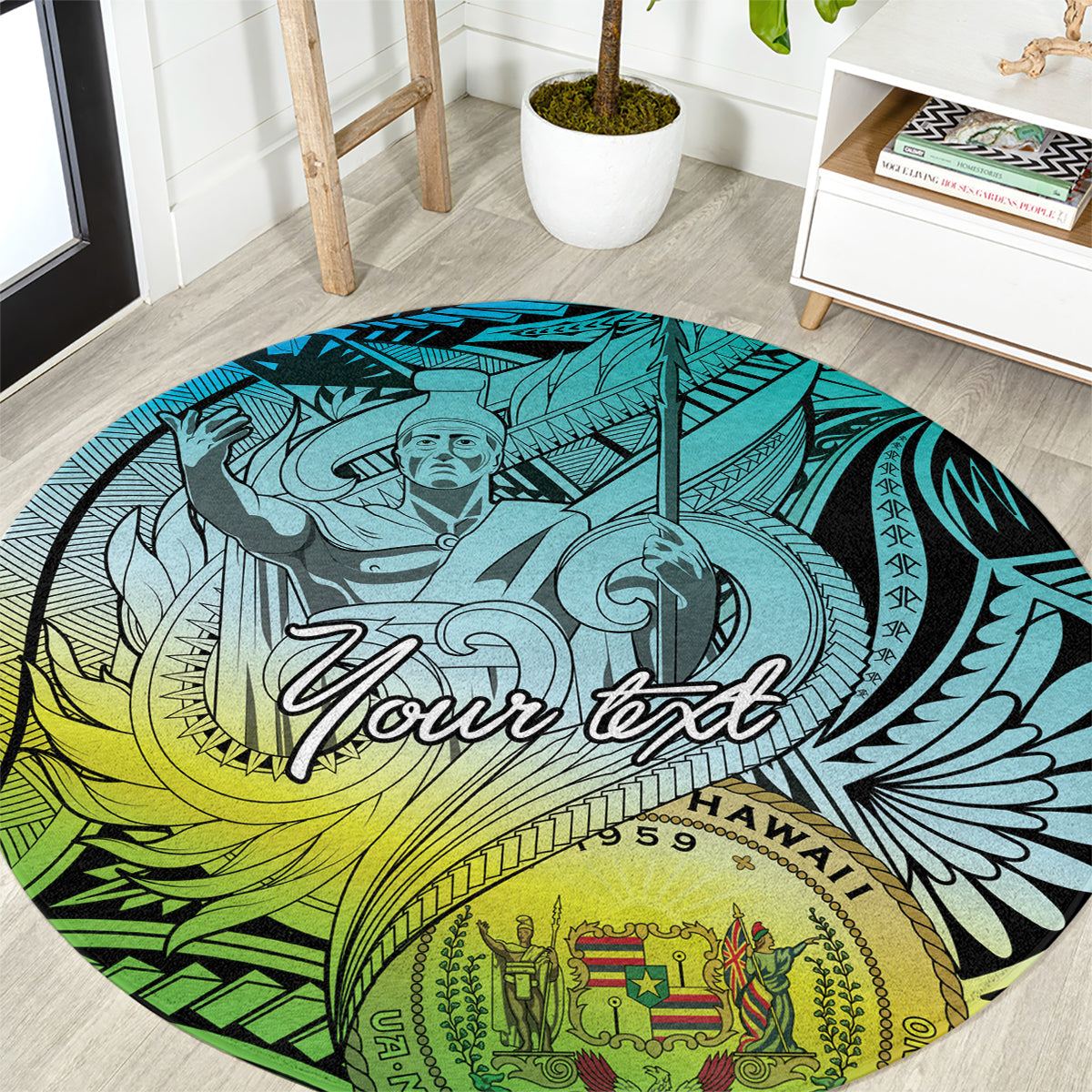 Personalised Aloha King Kamehameha Spirits Round Carpet Art Special LT9 Art - Polynesian Pride