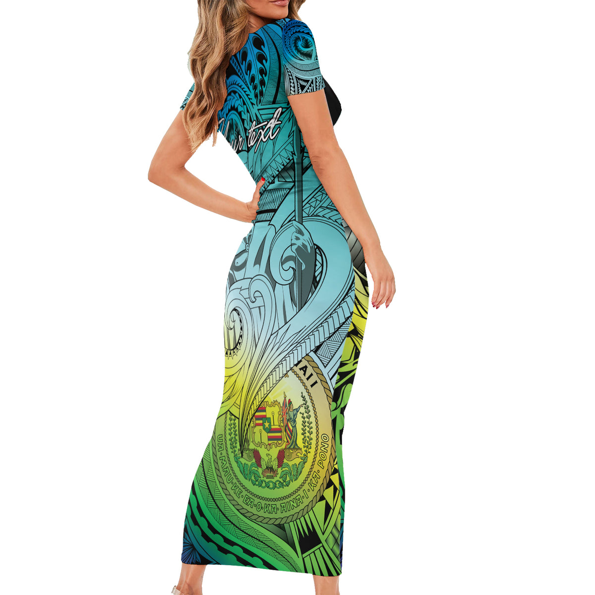 Personalised Aloha King Kamehameha Spirits Short Sleeve Bodycon Dress Art Special LT9 - Polynesian Pride