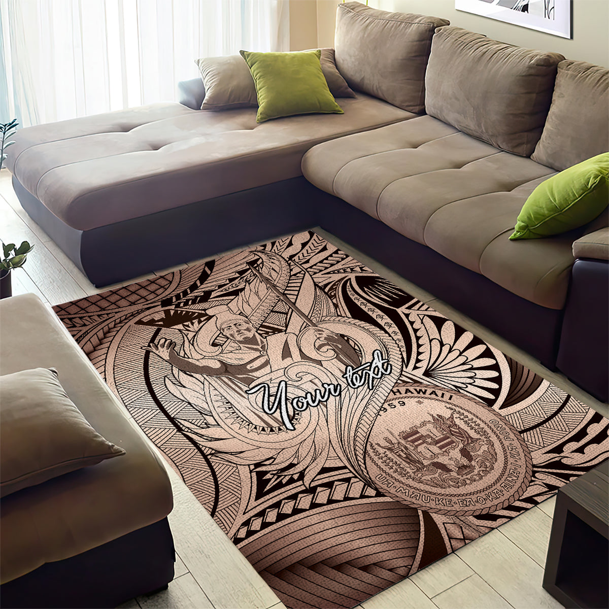 Personalised Aloha King Kamehameha Spirits Area Rug Beige Special LT9 - Polynesian Pride