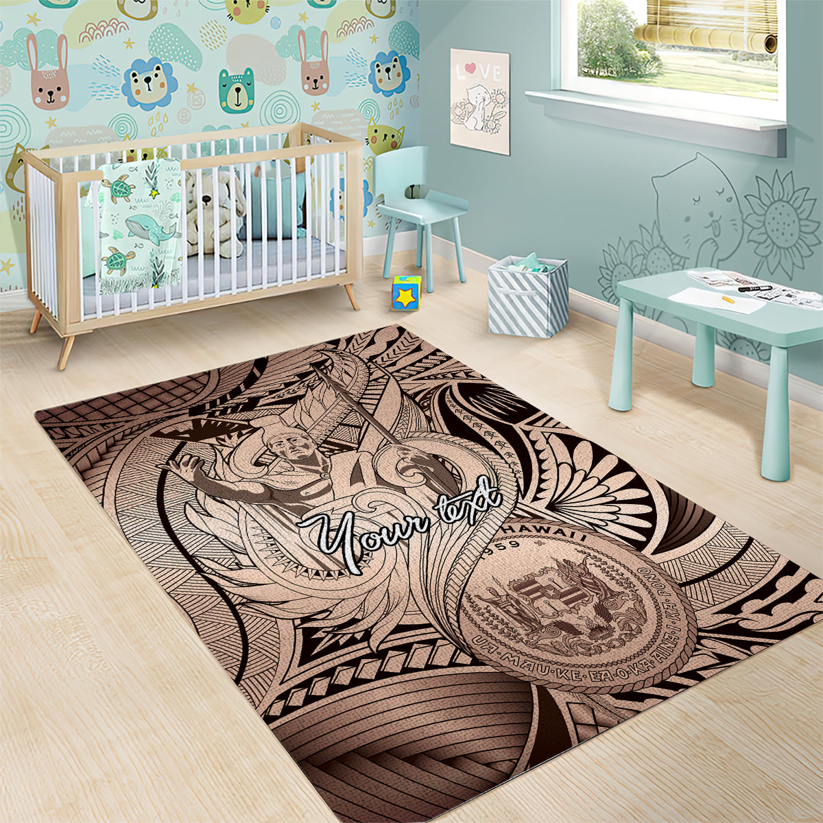Personalised Aloha King Kamehameha Spirits Area Rug Beige Special LT9 - Polynesian Pride