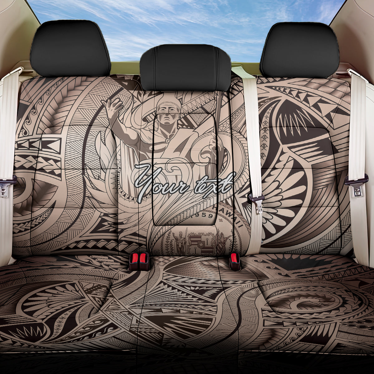 Personalised Aloha King Kamehameha Spirits Back Car Seat Cover Beige Special LT9 One Size Beige - Polynesian Pride