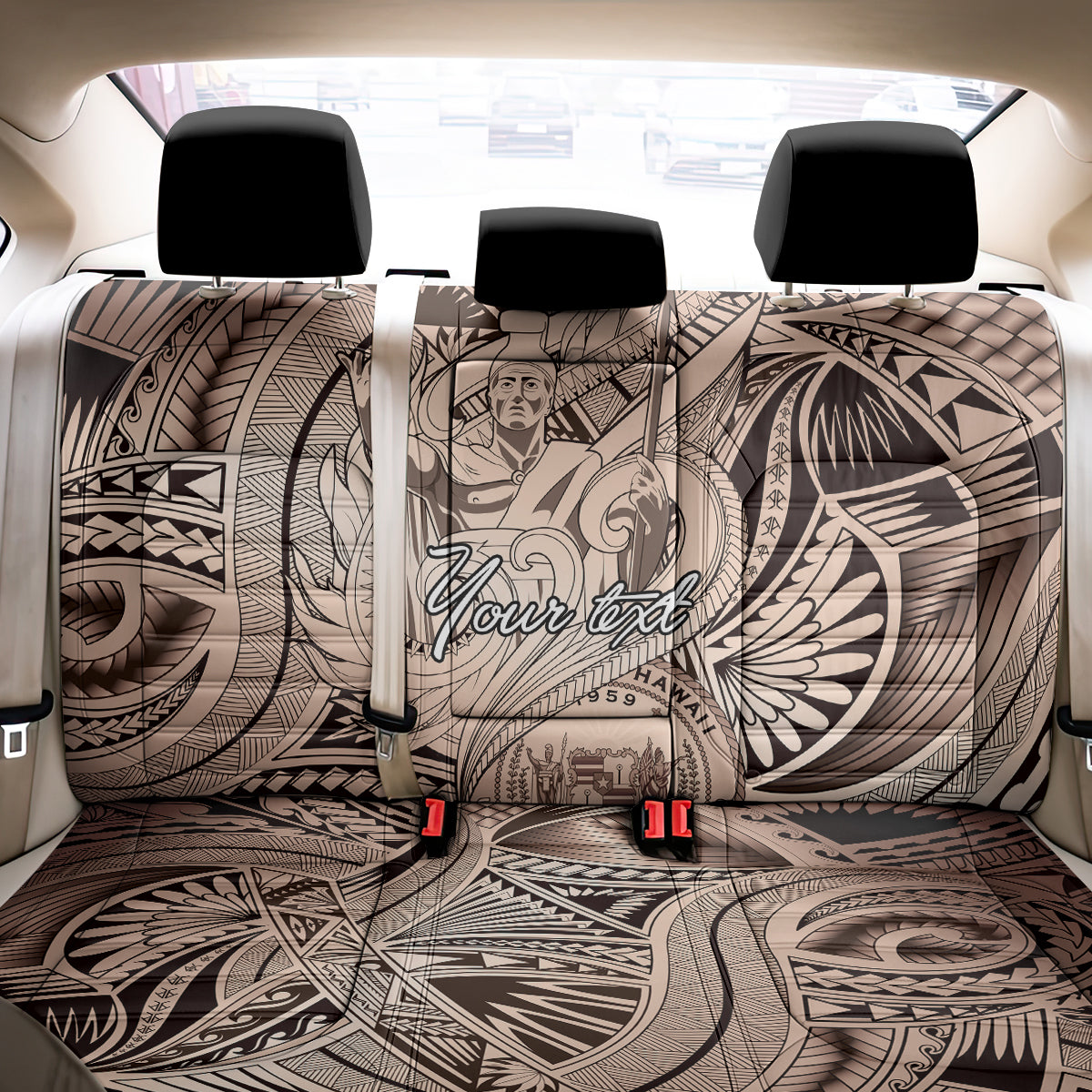 Personalised Aloha King Kamehameha Spirits Back Car Seat Cover Beige Special LT9 - Polynesian Pride