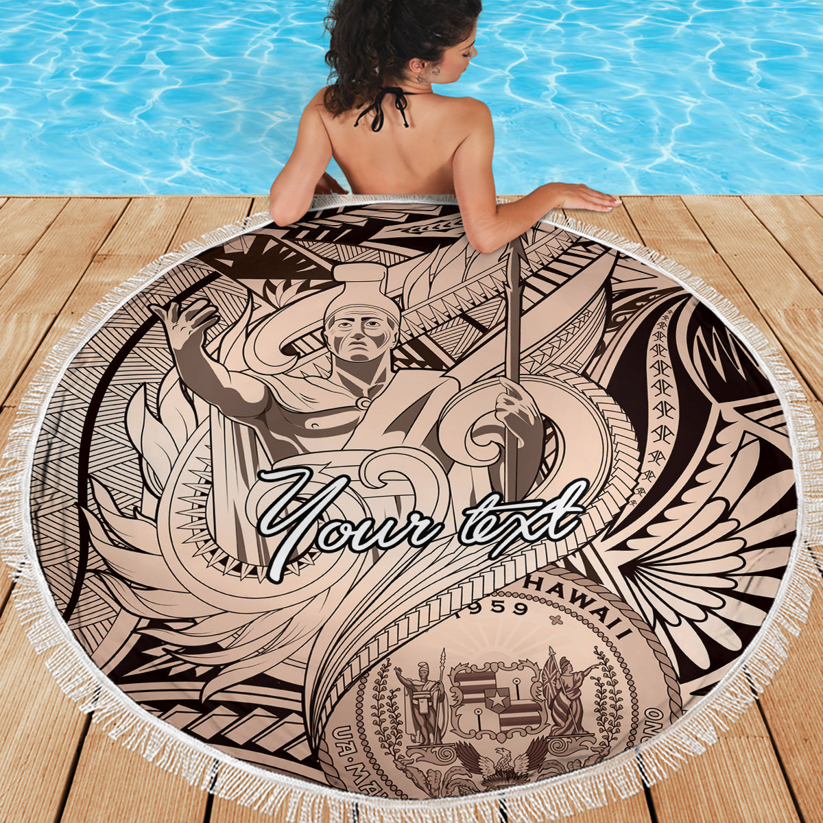 Personalised Aloha King Kamehameha Spirits Beach Blanket Beige Special