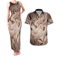 Personalised Aloha King Kamehameha Spirits Couples Matching Tank Maxi Dress and Hawaiian Shirt Beige Special LT9 Beige - Polynesian Pride