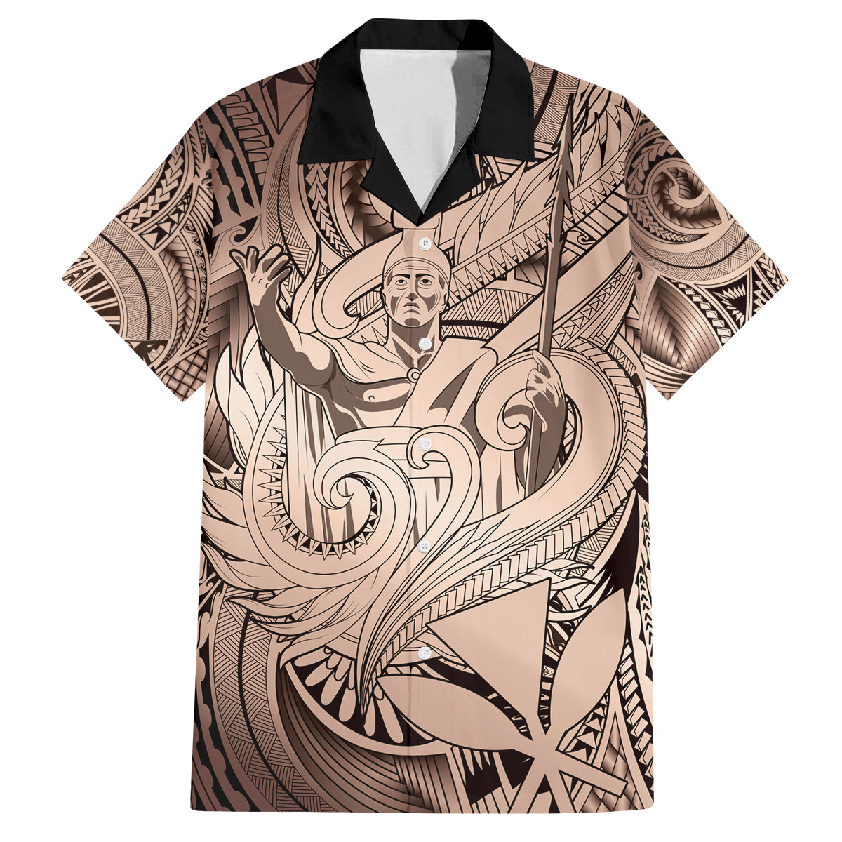 Personalised Aloha King Kamehameha Spirits Family Matching Long Sleeve Bodycon Dress and Hawaiian Shirt Beige Special LT9 Dad's Shirt - Short Sleeve Beige - Polynesian Pride
