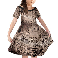 Personalised Aloha King Kamehameha Spirits Family Matching Mermaid Dress and Hawaiian Shirt Beige Special LT9 Daughter's Dress Beige - Polynesian Pride