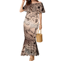 Personalised Aloha King Kamehameha Spirits Family Matching Mermaid Dress and Hawaiian Shirt Beige Special LT9 Mom's Dress Beige - Polynesian Pride