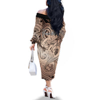Personalised Aloha King Kamehameha Spirits Family Matching Off Shoulder Long Sleeve Dress and Hawaiian Shirt Beige Special LT9 - Polynesian Pride