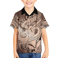 Personalised Aloha King Kamehameha Spirits Family Matching Off Shoulder Long Sleeve Dress and Hawaiian Shirt Beige Special LT9 Son's Shirt Beige - Polynesian Pride