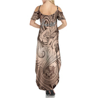 Personalised Aloha King Kamehameha Spirits Family Matching Summer Maxi Dress and Hawaiian Shirt Beige Special LT9 - Polynesian Pride