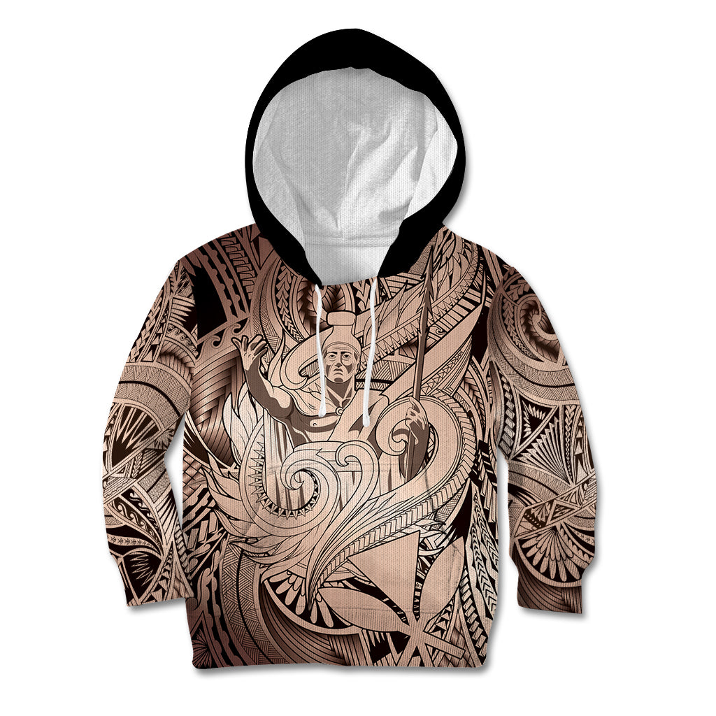Personalised Aloha King Kamehameha Spirits Kid Hoodie Beige Special LT9 Hoodie Beige - Polynesian Pride