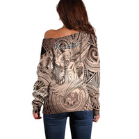 Personalised Aloha King Kamehameha Spirits Off Shoulder Sweater Beige Special LT9 - Polynesian Pride