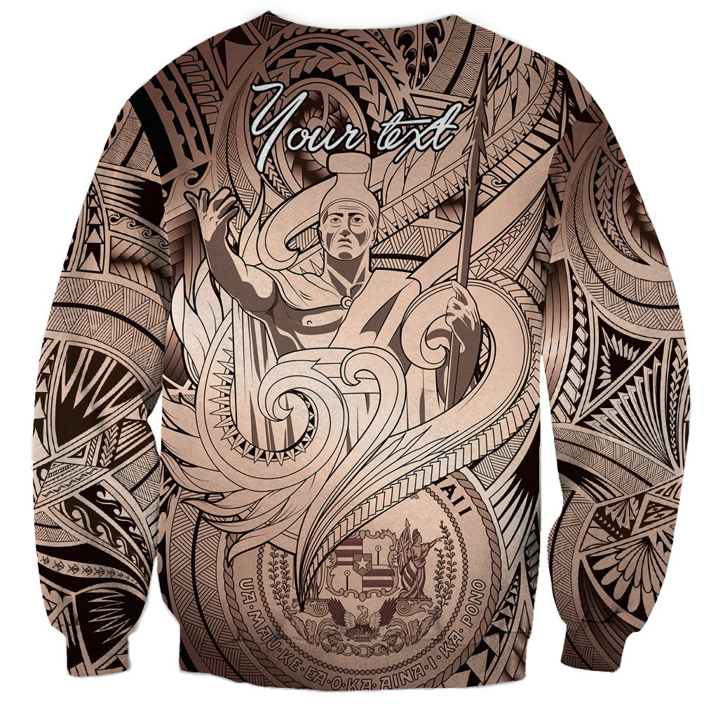 Personalised Aloha King Kamehameha Spirits Sweatshirt Beige Special LT9 - Polynesian Pride