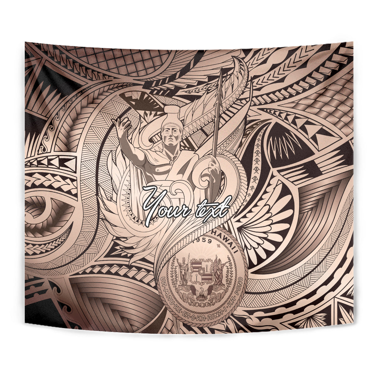 Personalised Aloha King Kamehameha Spirits Tapestry Beige Special