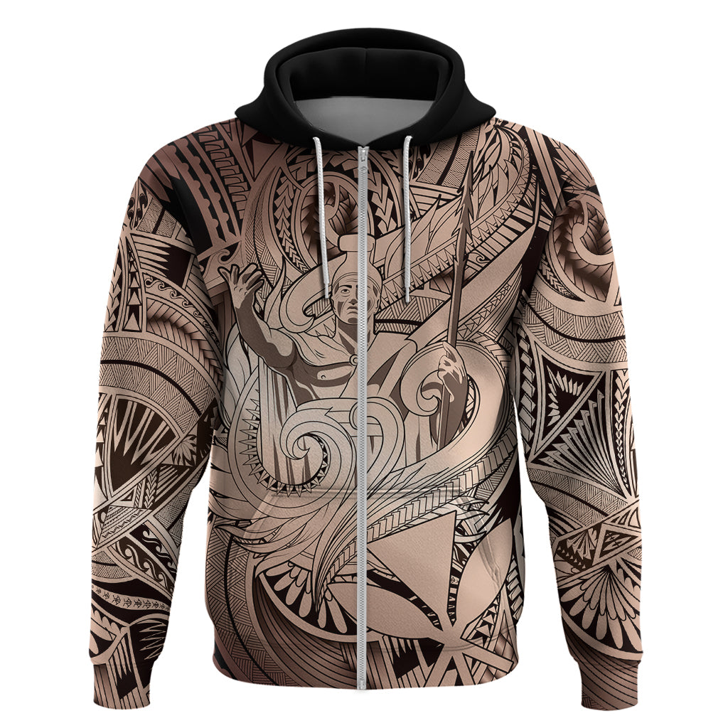Personalised Aloha King Kamehameha Spirits Zip Hoodie Beige Special LT9 Zip Hoodie Beige - Polynesian Pride