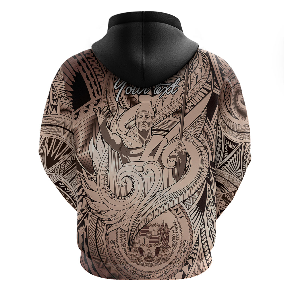 Personalised Aloha King Kamehameha Spirits Zip Hoodie Beige Special LT9 - Polynesian Pride