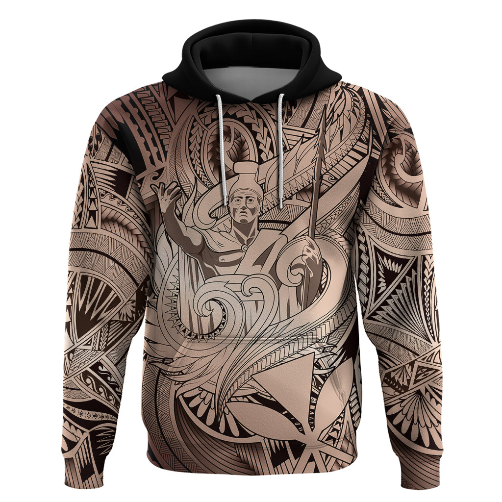 Personalised Aloha King Kamehameha Spirits Zip Hoodie Beige Special LT9 Pullover Hoodie Beige - Polynesian Pride