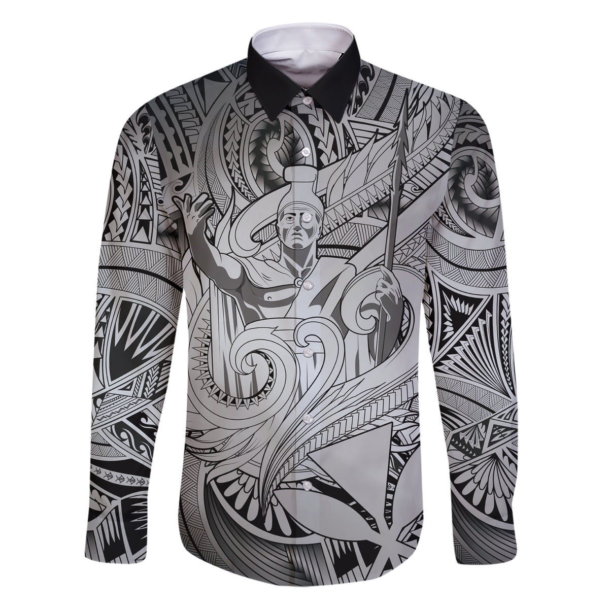 Personalised Aloha King Kamehameha Spirits Family Matching Short Sleeve Bodycon Dress and Hawaiian Shirt Grey Special LT9 Dad's Shirt - Long Sleeve Grey - Polynesian Pride