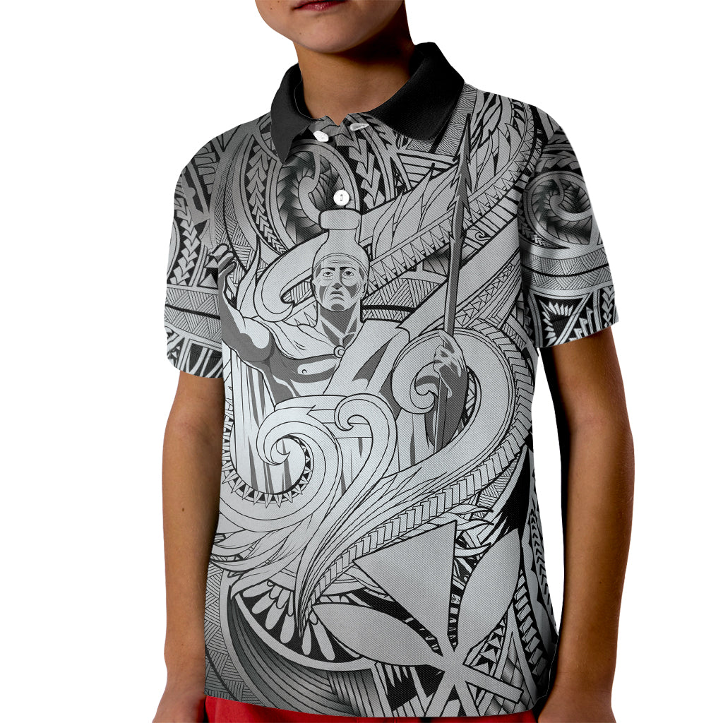 Personalised Aloha King Kamehameha Spirits Kid Polo Shirt Grey Special LT9 Kid Grey - Polynesian Pride