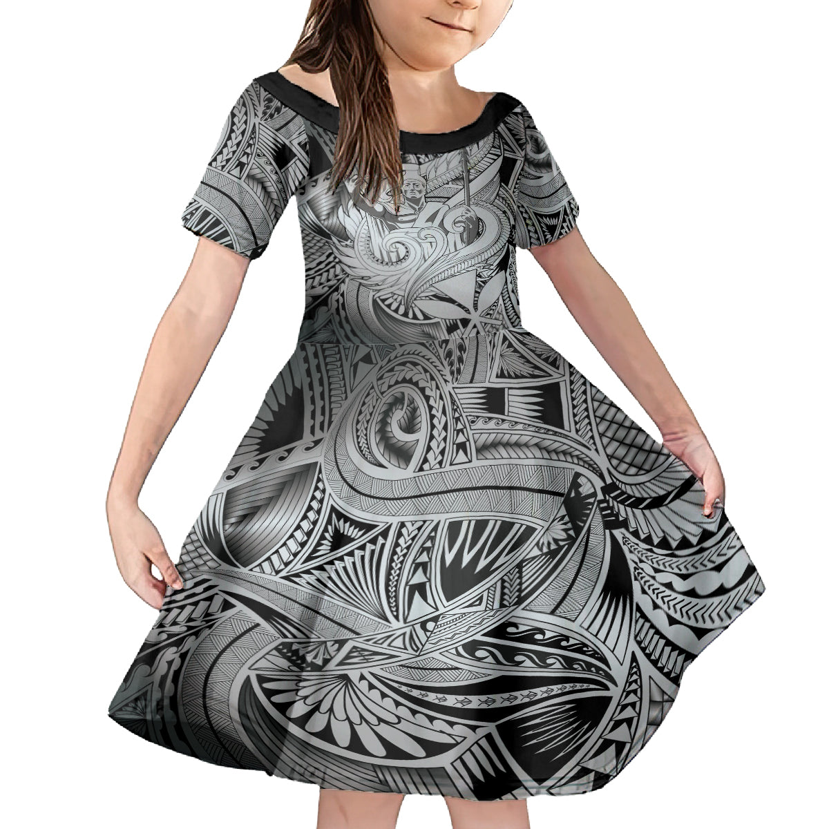 Personalised Aloha King Kamehameha Spirits Kid Short Sleeve Dress Grey Special LT9 KID Grey - Polynesian Pride