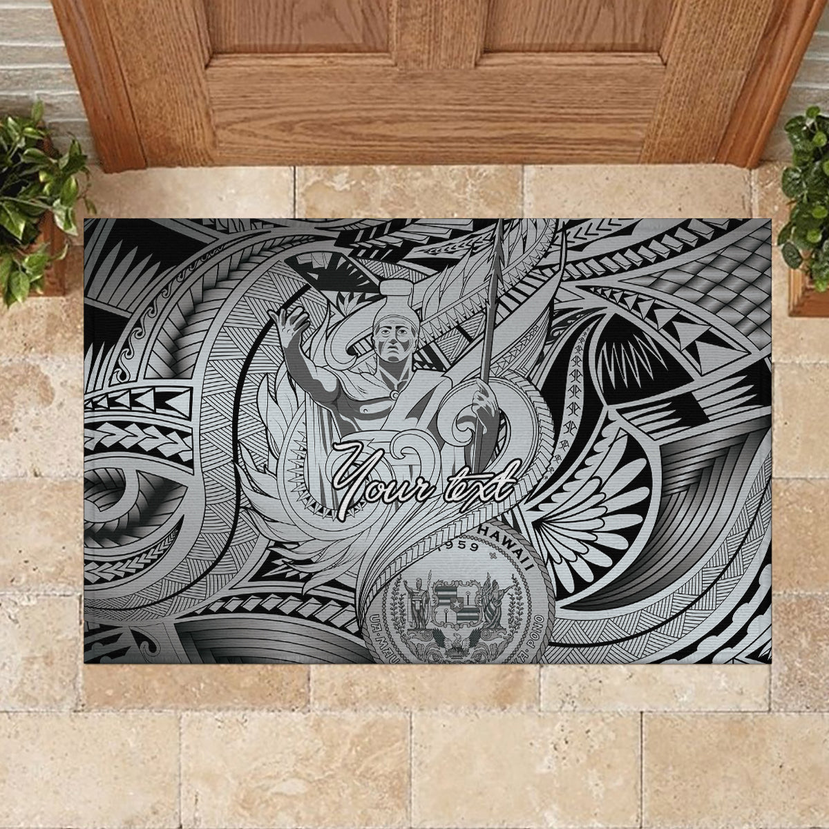 Personalised Aloha King Kamehameha Spirits Rubber Doormat Grey Special