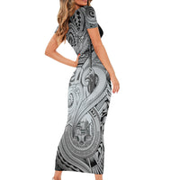 Personalised Aloha King Kamehameha Spirits Short Sleeve Bodycon Dress Grey Special LT9 - Polynesian Pride