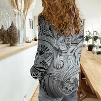 Personalised Aloha King Kamehameha Spirits Women Casual Shirt Grey Special LT9 - Polynesian Pride