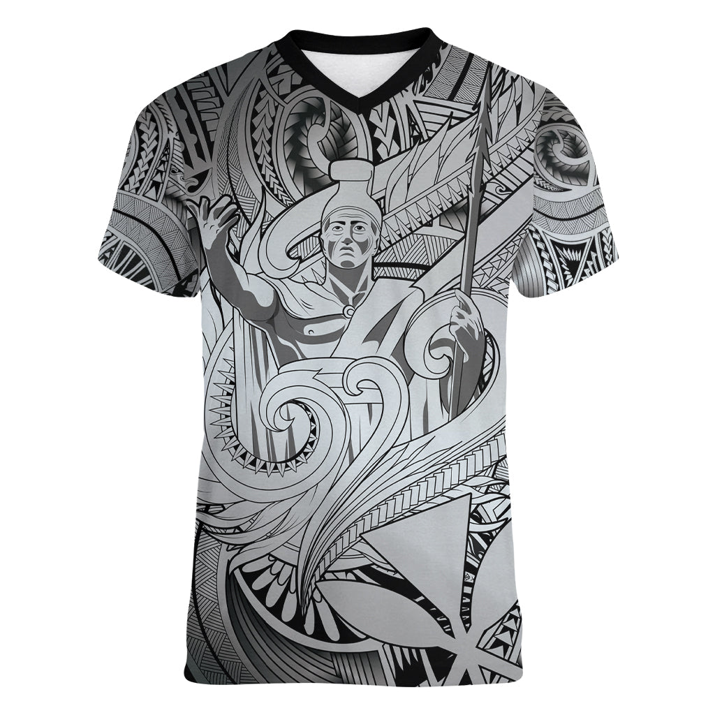 Personalised Aloha King Kamehameha Spirits Women V Neck T Shirt Grey Special LT9 Female Grey - Polynesian Pride