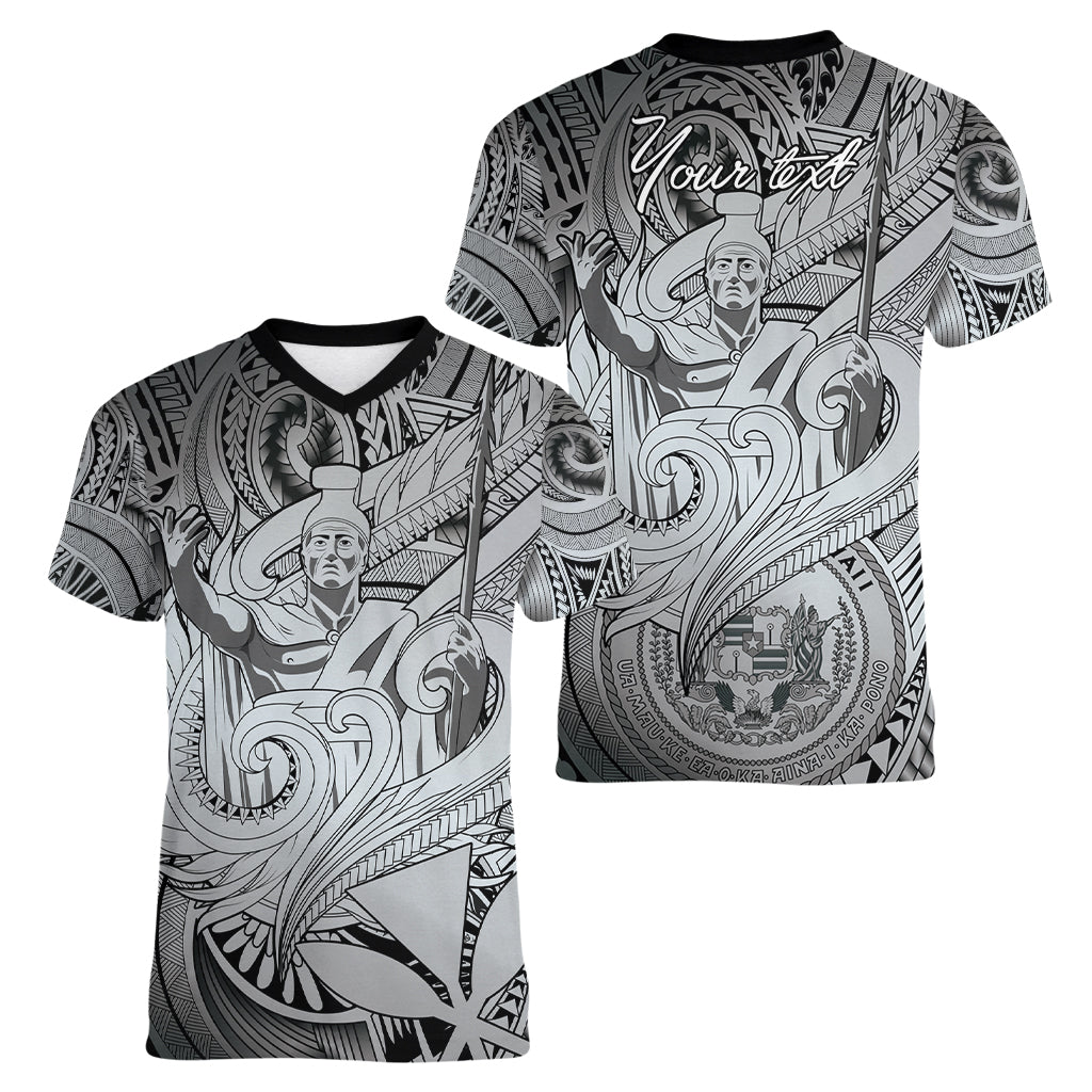 Personalised Aloha King Kamehameha Spirits Women V Neck T Shirt Grey Special LT9 - Polynesian Pride