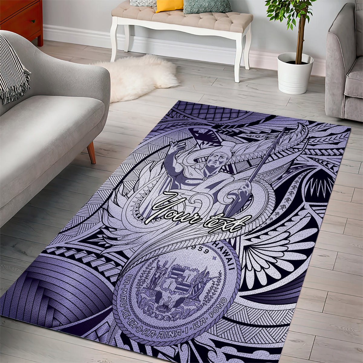 Personalised Aloha King Kamehameha Spirits Area Rug Violet Special LT9 - Polynesian Pride