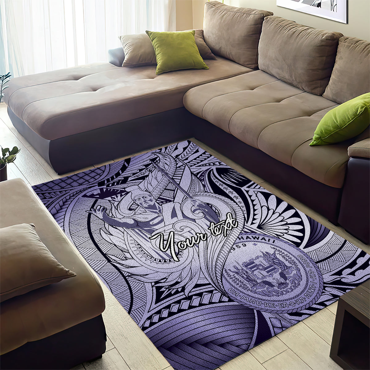 Personalised Aloha King Kamehameha Spirits Area Rug Violet Special LT9 - Polynesian Pride