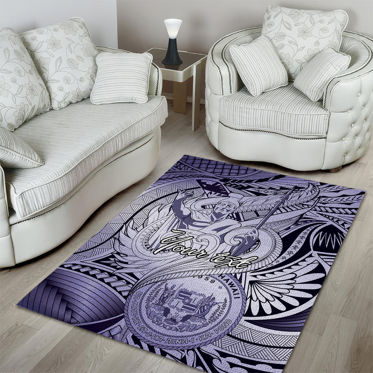 Personalised Aloha King Kamehameha Spirits Area Rug Violet Special LT9 - Polynesian Pride