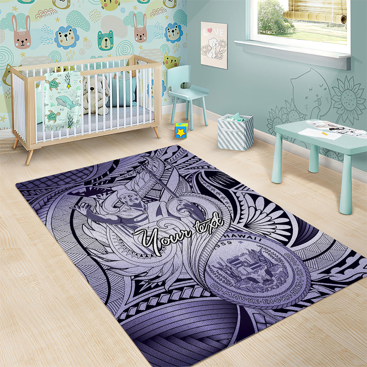 Personalised Aloha King Kamehameha Spirits Area Rug Violet Special LT9 - Polynesian Pride