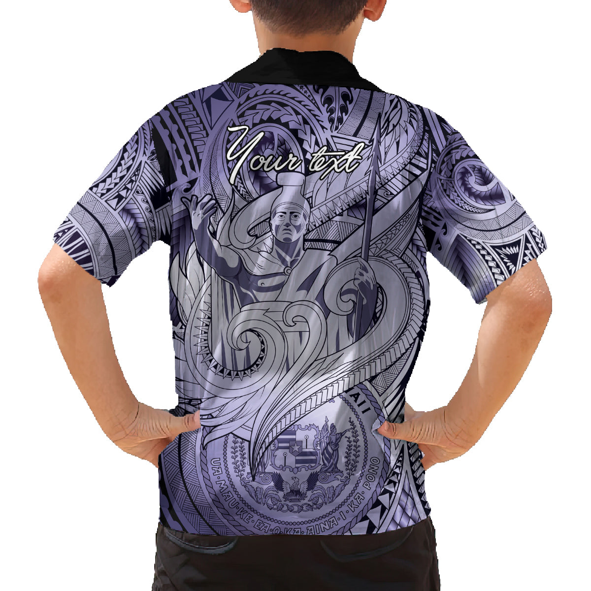 Personalised Aloha King Kamehameha Spirits Family Matching Off Shoulder Long Sleeve Dress and Hawaiian Shirt Violet Special LT9 - Polynesian Pride