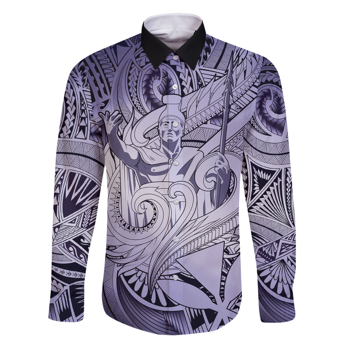 Personalised Aloha King Kamehameha Spirits Family Matching Off Shoulder Short Dress and Hawaiian Shirt Violet Special LT9 Dad's Shirt - Long Sleeve Violet - Polynesian Pride